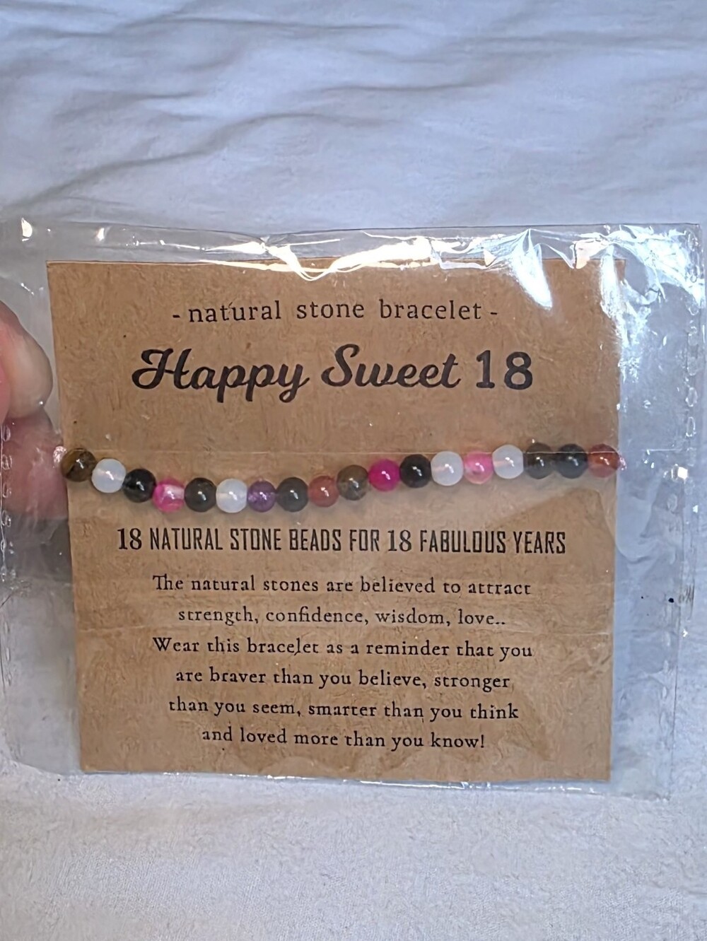 Happy Sweet 18 Natural Stone Pink Corded Adjustable Bracelet
